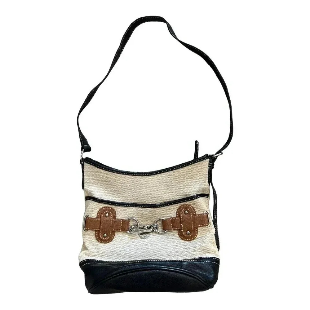 Nine West Beige Canvas Bucket Bag with Buckle